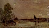 Charles-francois Daubigny Famous Paintings - L'Abreuvoir, Effet De Lune